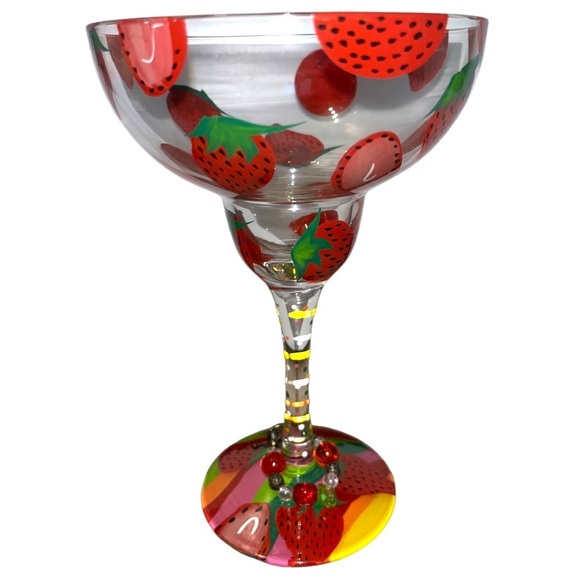 Lolita Set Of 2 Hand Painted Fruit Pineapple & Strawberry Margarita Glasses - Picture 5 of 8